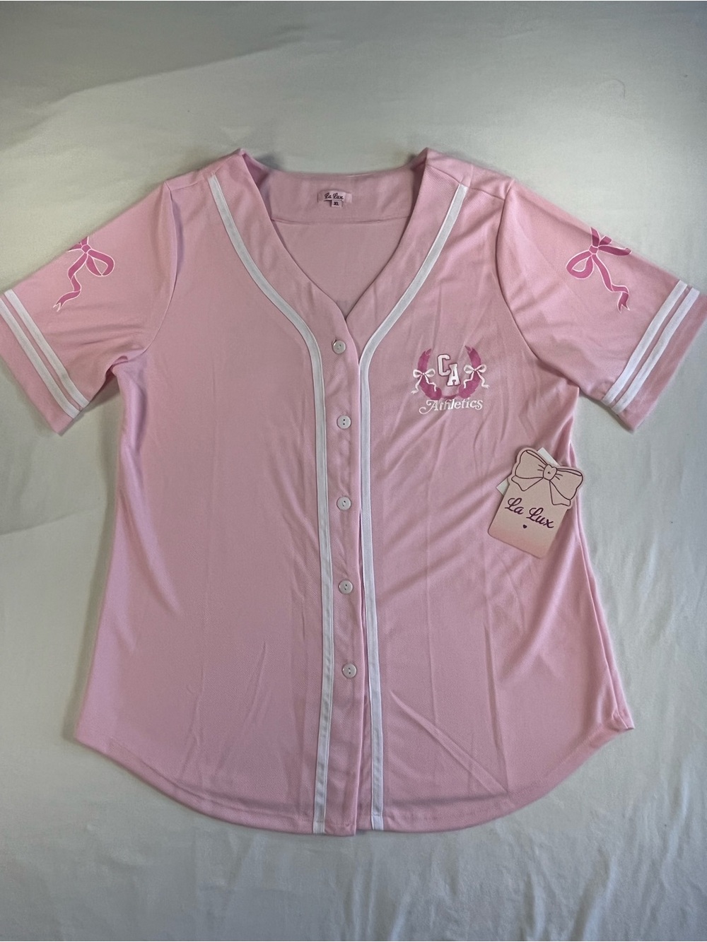 Pink Baseball-Style Jersey Top